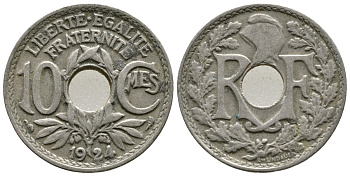 ФРАНЦИЯ 10 САНТИМОВ 1924 ТИП ЛИНДАЙЁ KM 866а, LE FRANC 138.10 медно-никель 4364-1313