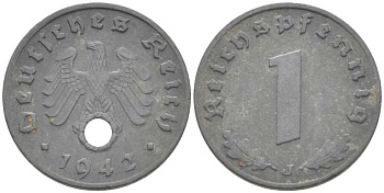 ГЕРМАНИЯ 1 РЕЙХСПФЕННИГ 1942 J KM 97, J. 369 цинк 206-1147