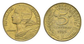 Франция 5 сантимов 1995 тип Morlon KM 933, Le Franc 125.37 алюминиевая бронза 4630-347