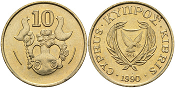 Кипр 10 центов 1990 KM 56.2 никель латунь 4141-1153