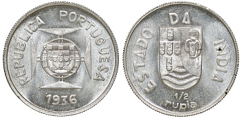 Португальская Индия 1/2 рупии 1936 KM 23 серебро UNC 4044-1431