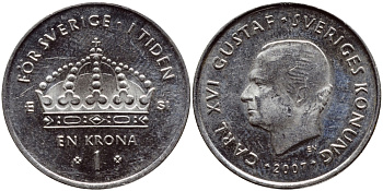 Швеция 1 крона 2007 Карл XVI Густав (1973- ) KM 894 медно-никель 93-1112