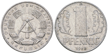 ГДР 1 пфенниг 1968 А КМ 8.1 алюминий 3458-327