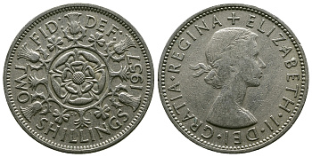 Великобритания 2 шиллинга (флорин) 1957 Елизавета II (1952-2022) KM 906, Spink 4146 медно-никель 4382-134