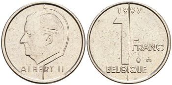 Бельгия 1 франк 1997 BELGIQUE KM 187 железо плакированное никелем 4594-568