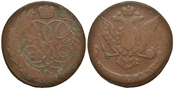 Россия 5 копеек 1760 Елизавета Петровна (1741-1762), без букв Биткин 440 медь 1083-1-33