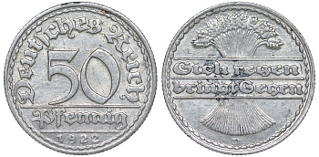 Германия 50 пфеннигов 1922 D KM 27, J. 301 алюминий 4159-1017