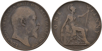 Великобритания 1 пенни 1904 Эдуард VII (1901-1910) KM 794.2, Sp 3990 бронза 4144-734
