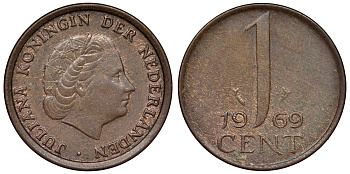 Нидерланды 1 цент 1969 Юлиана KM 180 бронза 71-1067