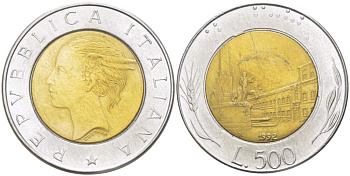 ИТАЛИЯ 500 ЛИР 1992 R KM 111 биметалл 4529-247