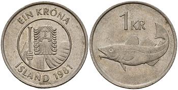 Исландия 1 крона 1981 треска KM 27 медно-никель 4156-326