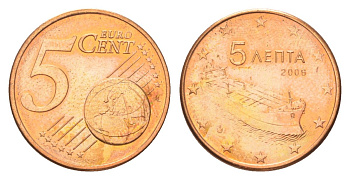 Греция 5 евроцентов 2006 KM 183 сталь плакированная медью UNC 4627-1135