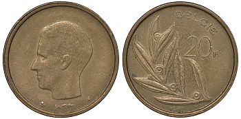 Бельгия 20 франков 1981 BELGIE KM 160 никель бронза 4123-1216