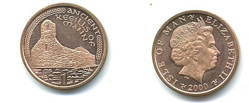 ОСТРОВ МЭН 1 ПЕННИ 2000 PMM AA КРЕПОСТЬ KM 1036 бронза сталь UNC 04-433