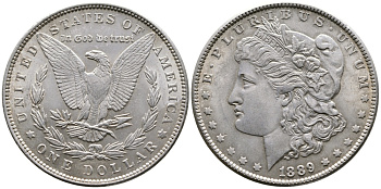США 1 ДОЛЛАР 1889 МОРГАН ДОЛЛАР KM 110 серебро 272-1242