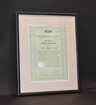 Германия, Ford акция в 500 долларов 1987 в рамке со стеклом бумага 57-1-21