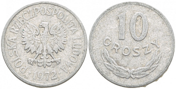 ПОЛЬША 10 ГРОШЕЙ 1972 MW KM АА47 алюминий 4549-266