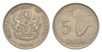 Нигерия 5 кобо 1976 KM 9.1 медно-никель aUNC 4643-658