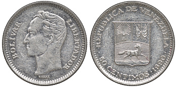 Венесуэла 50 сентимо 1990 Y 41a сталь плакированная никелем 4606-337