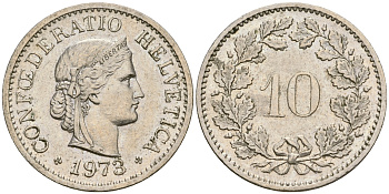 Швейцария 10 раппенов 1973 KM 27 медно-никель 4364-1341