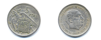 ИСПАНИЯ 5 ПЕСЕТ 1964 KM 786 медно-никель 54-1446