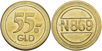 НИДЕРЛАНДЫ РЕКЛАМНЫЙ ЖЕТОН ND 55/- GLD N 869, ДИАМЕТР 26 ММ. желтый металл 28-754