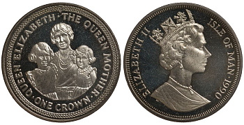 Остров Мэн 1 крона 1990 Елизавета, королева мать с детьми КМ 220 медно-никель UNC 1078-5-21