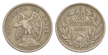 Чили 20 сентаво 1920 KM 167 медно-никель 4649-821