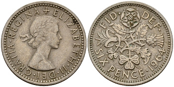 Великобритания 6 пенсов 1964 Елизавета II (1952-2022) KM 903, Spink 4149 медно-никель 4189-843