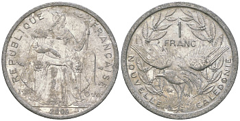 Французская Новая Каледония 1 франк 2008 птица кагу, (IEOM) KM 10, Schoen 10 алюминий 55-322