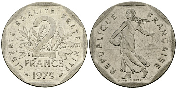 Франция 2 франка 1979 сеятель KM 942.1, Le Franc 272.3 никель 4120-1044