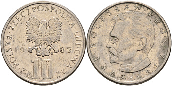 Польша 10 злотых 1983 MW, Болеслав Прус KM 73 медно-никель    4150-523