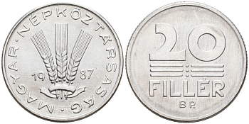 ВЕНГРИЯ 20 ФИЛЛЕРОВ 1987 НАРОДНАЯ РЕСПУБЛИКА (1949-1989) KM 573 алюминий UNC 4563-833