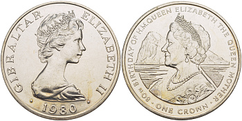 Гибралтар 1 крона 1980 80 лет со дня рождения королевы матери Елизавете KM 11 медно-никель UNC 118-735