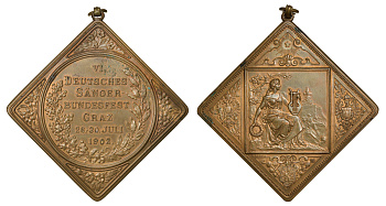 Германия плакетка 1902 VI конкурс певцов, 66*66 мм, 160,2 гр бронза 8-1-07-21