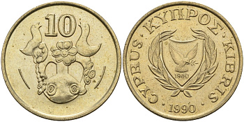 Кипр 10 центов 1990 KM 56.2 никель латунь 4141-1154