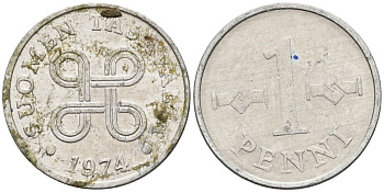 Финляндия 1 пенни 1974 KM 44а алюминий 4585-917