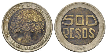 Колумбия 500 песо 1997 KM 286 биметалл 4159-224