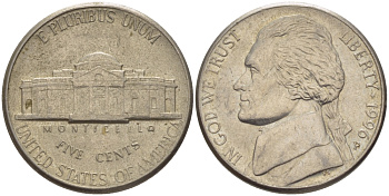 США 5 ЦЕНТОВ 1996 Р, ДЖЕФФЕРСОН KM А192 медно-никель 31-716