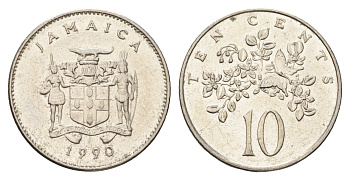 Ямайка 10 центов 1990 год-тип KM 47a сталь плакированная никелем 4663-937