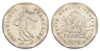 Франция 2 франка 1979 сеятель KM 942.1 никель 4543-216