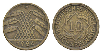 Германия 10 рейхспфеннигов 1924 G KM 40, J. 317 алюминиевая бронза 4640-355