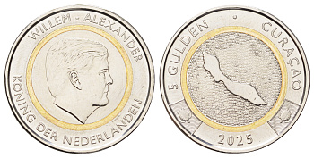 Кюрасао 5 гульденов 2025 король Виллем-Александр (2013- ) KM NEW биметалл  UNC  3459-644