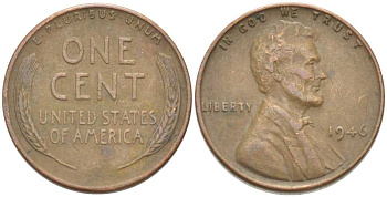 США 1 ЦЕНТ 1946 ЛИНКОЛЬН KM А132 медь цинк 218-945
