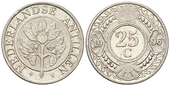 Нидерландские Антилы 25 центов 1996 Беатрикс (1980-2013) KM 35 сталь плакированная никелем 4611-839