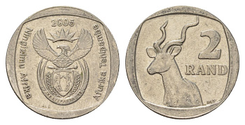 ЮАР 2 ранда 2005 KM 296 медь плакированная никелем 4628-136