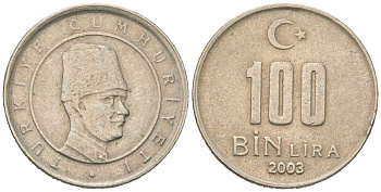 Турция 100000 лир 2003 Мустафа Кемаль Ататюрк KM 1106 медь цинк никель 218-813