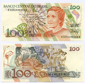БРАЗИЛИЯ 100 КРУЗЕЙРО 1990 ПОДПИСЬ 28, СЕРИЯ А0251, CdM-B Pick 228 бумага UNC (ПРЕСС) 6262-37-3-2