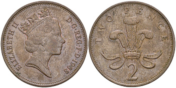 Великобритания 2 пенса 1988 Елизавета II (1952-2022) KM 936, Spink 4376 (C3) бронза    4187-532