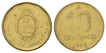 Аргентина 10 сентаво 1986 KM 98 латунь 4603-211